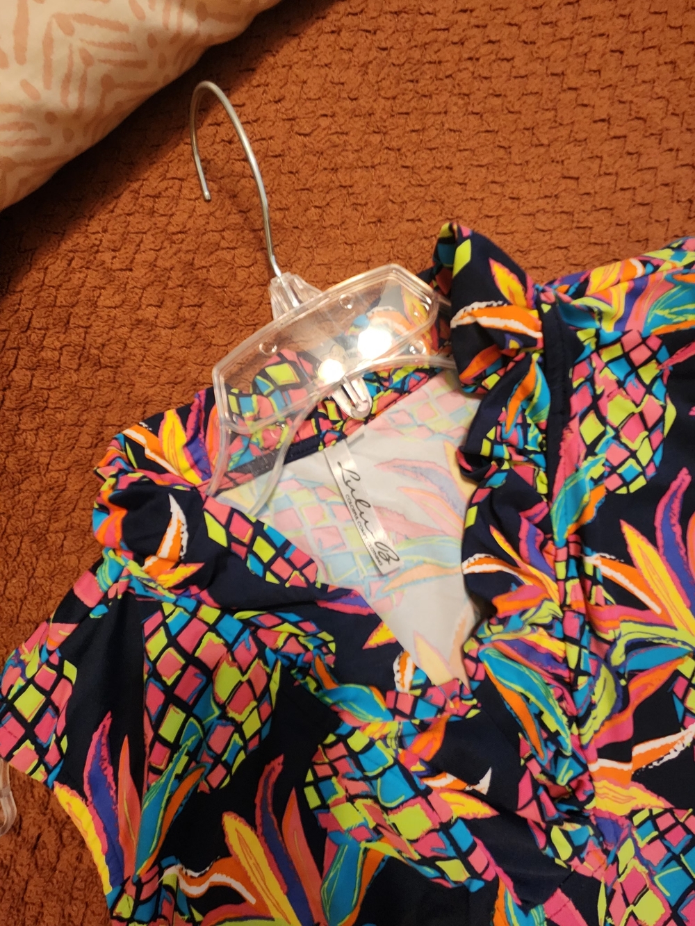 Lulu B- Sleeveless Ruffle V-Neck Pineapple Print Dress - Navy & Multi - Picture 7 of 9